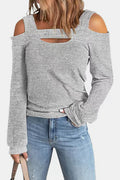 Women's Cutout Cold Shoulder Blouse - Heather Gray
