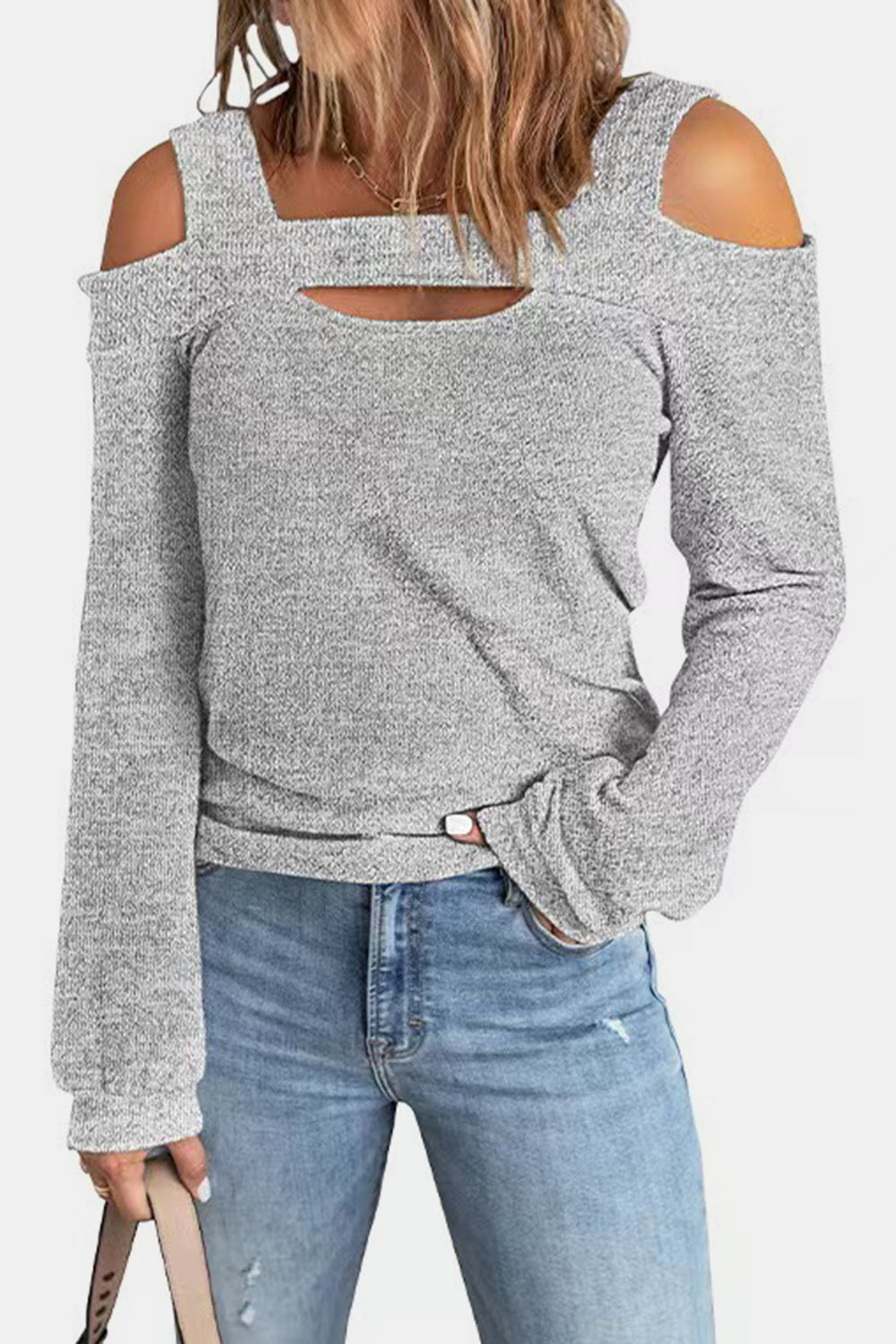 Women's Cutout Cold Shoulder Blouse - Heather Gray