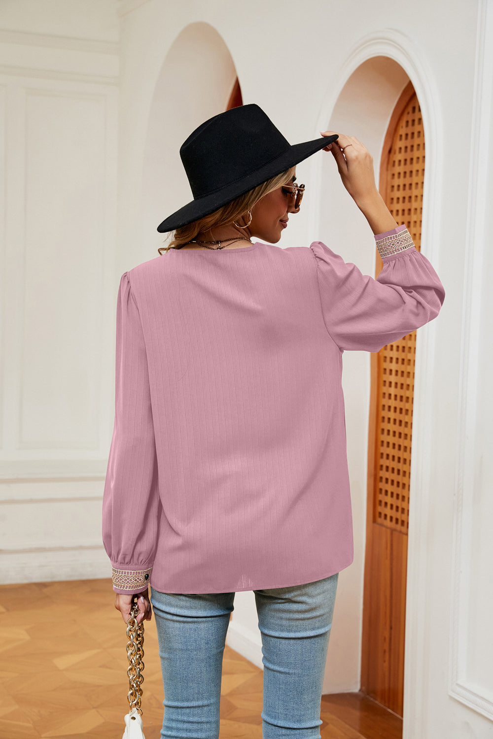 Women's Contrast Puff Sleeve Blouse