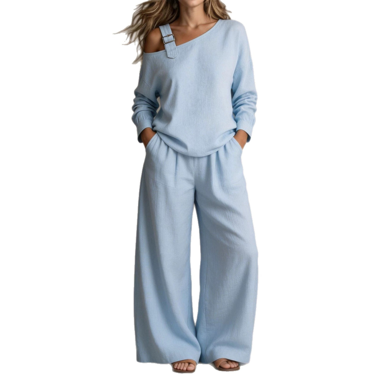 New Fashion Women's One-Shoulder Linen Blend Two-Piece Set