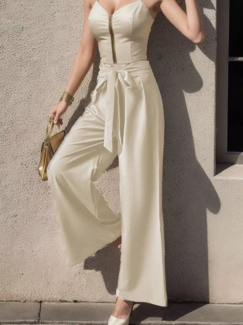 Women's High-Waisted Wide-Leg Pants - Beige