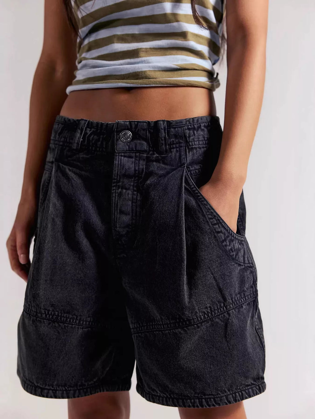 Women's High-Waisted Denim Shorts - Black