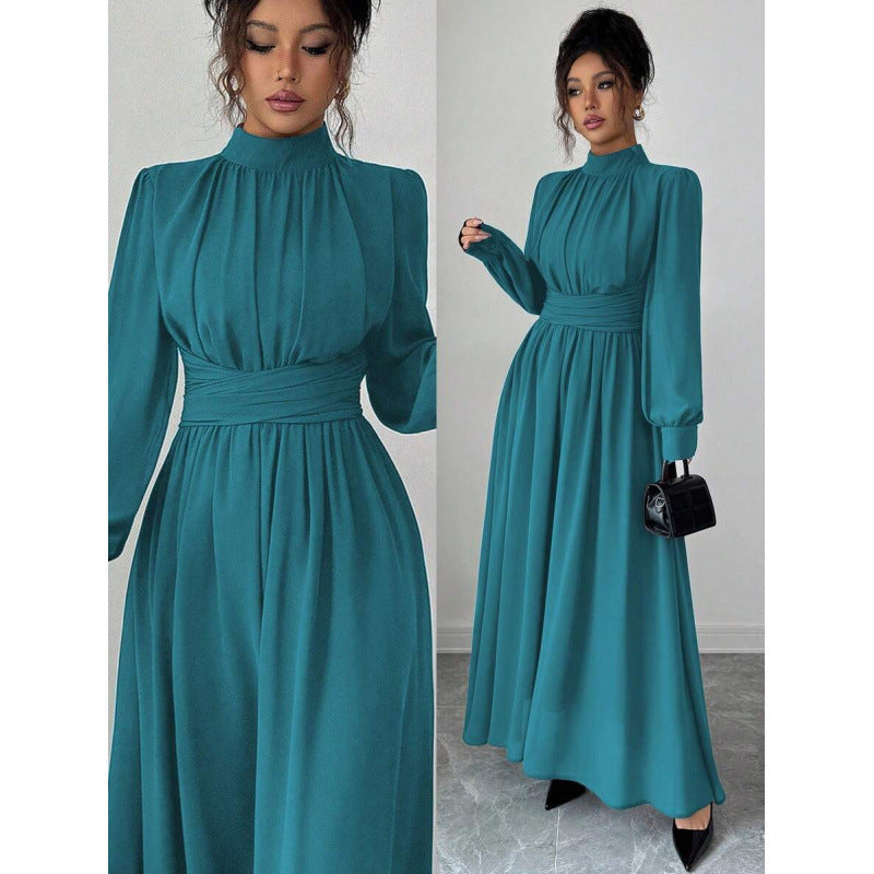 Fitted Figure-flattering Long-sleeve Dress With A Tie Waist