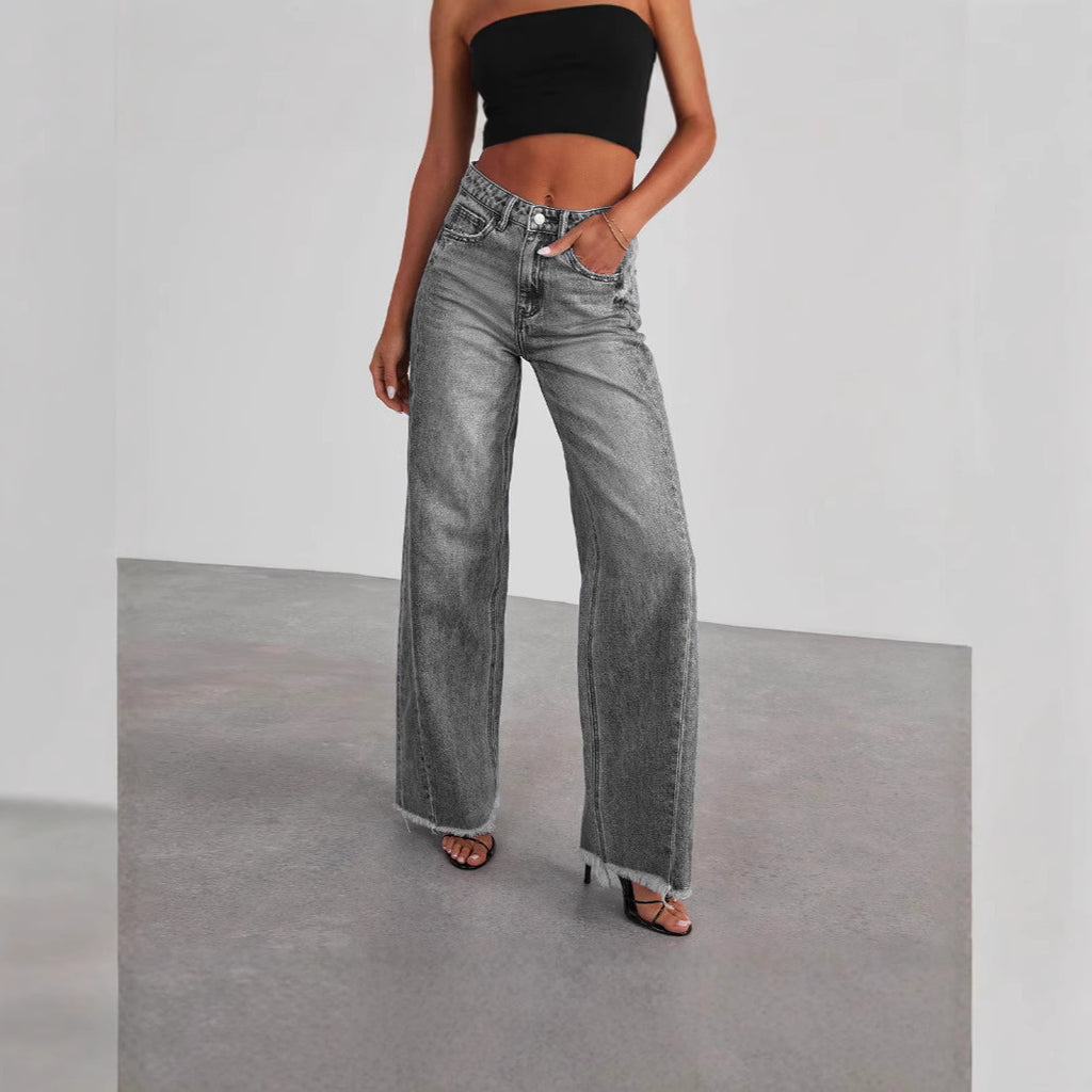 New Jeans For Women, Washed Loose Casual Straight-Leg Wide-Leg Floor-Length Pants For Women