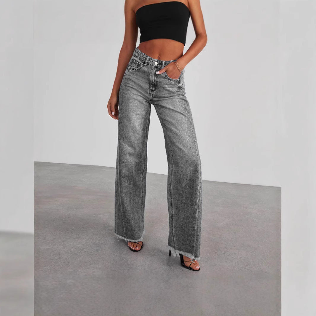 New Jeans For Women, Washed Loose Casual Straight-Leg Wide-Leg Floor-Length Pants For Women