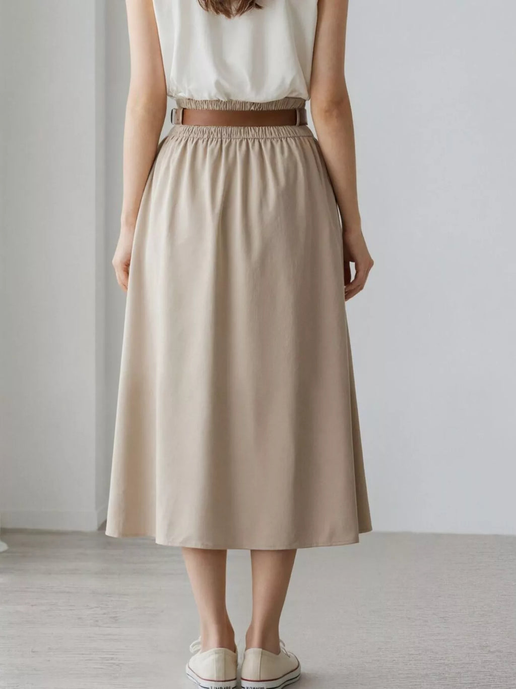 Women's Apricot High-Waisted A-Line Midi Skirt - Apricot