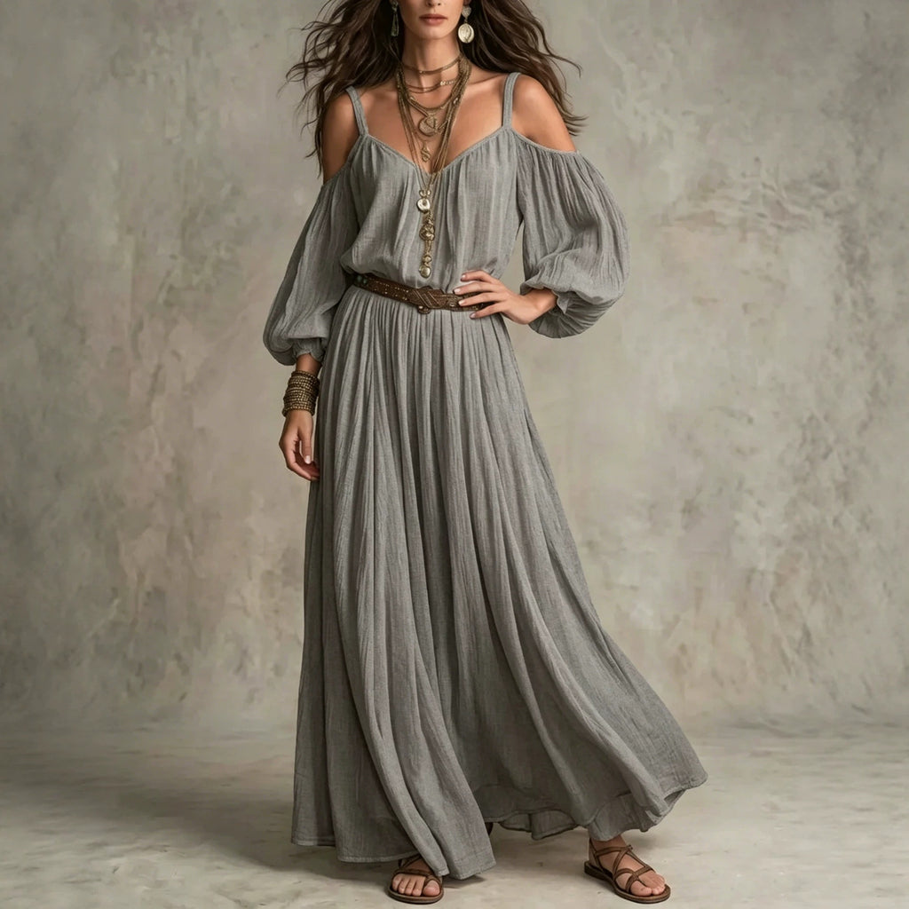 Women's Lightweight Pleated Off-shoulder Slip Dress