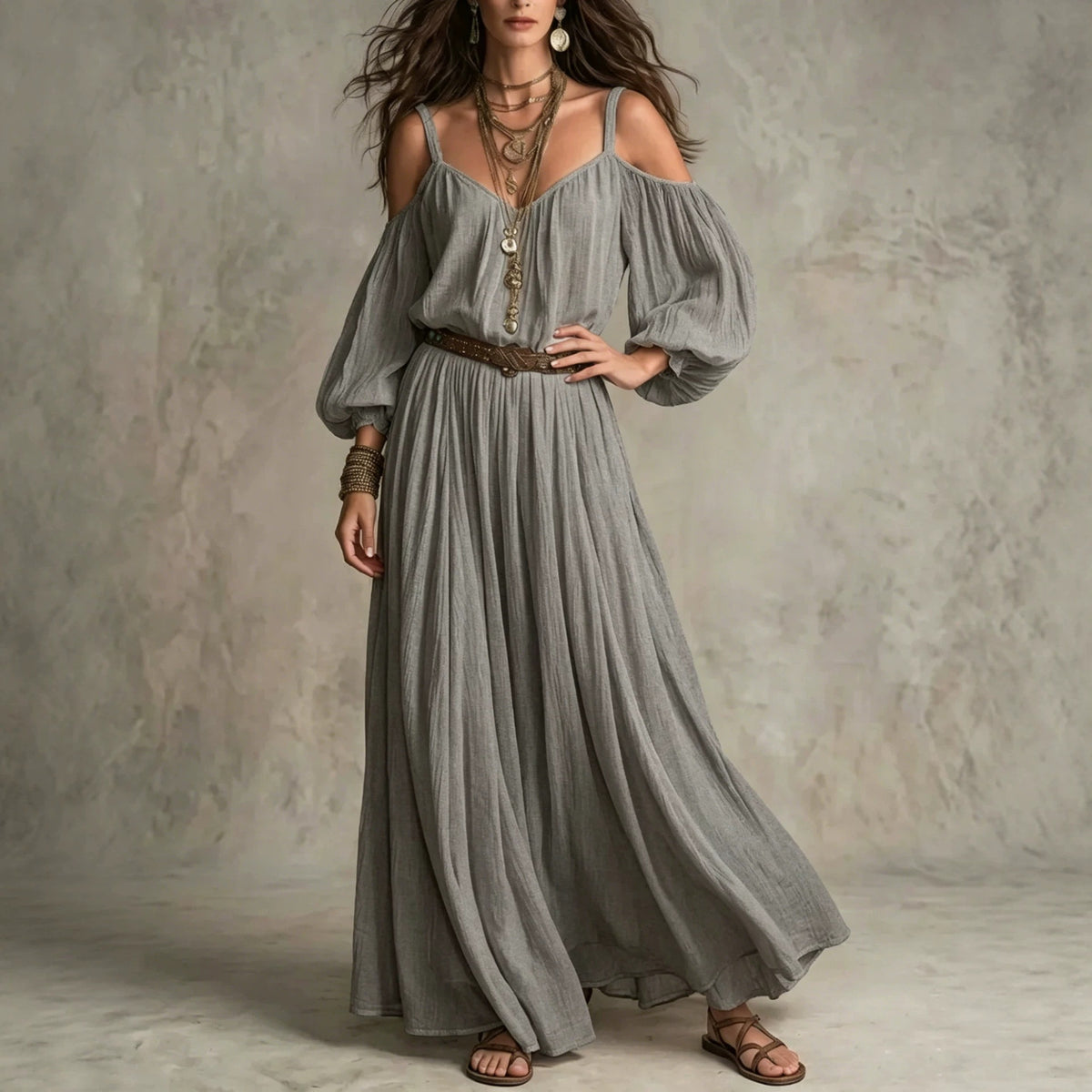Women's Lightweight Pleated Off-shoulder Slip Dress
