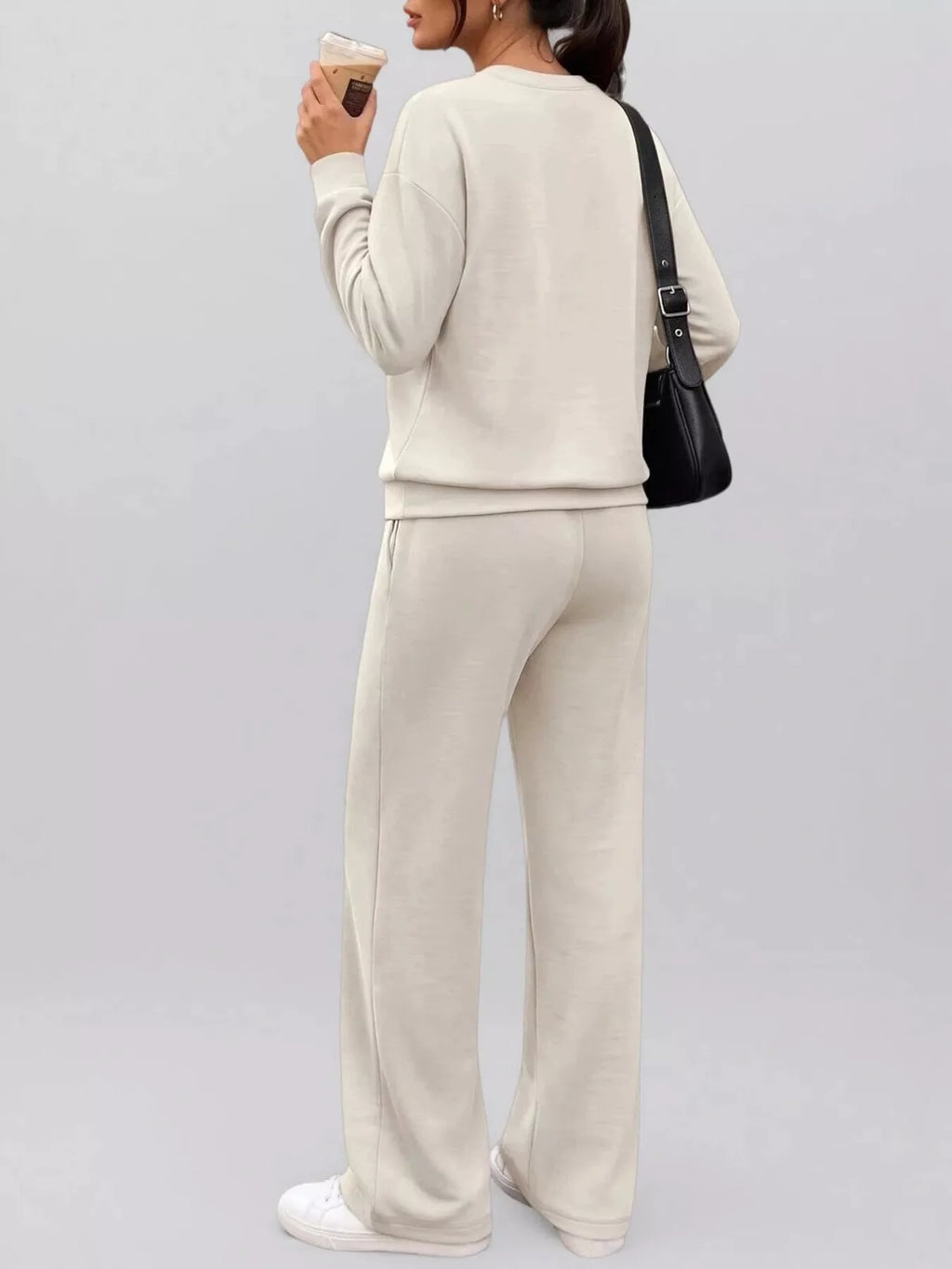 Women's Button Detail Dropped Shoulder Top and Pants Set