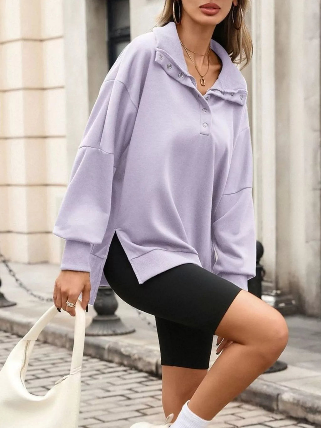 Women's Side Slit Half Snap Sweatshirt