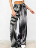 Women's Striped Wide-Leg Drawstring Pants - Black