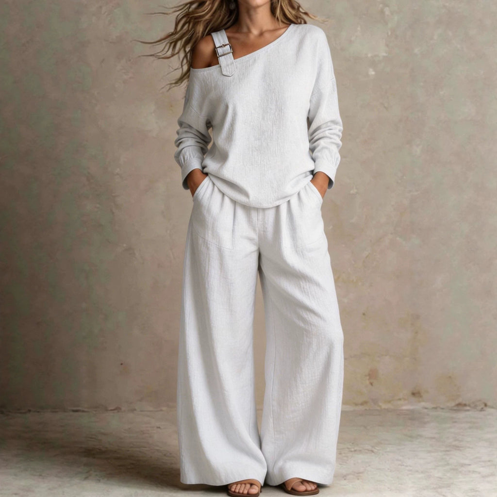 New Fashion Women's One-Shoulder Linen Blend Two-Piece Set