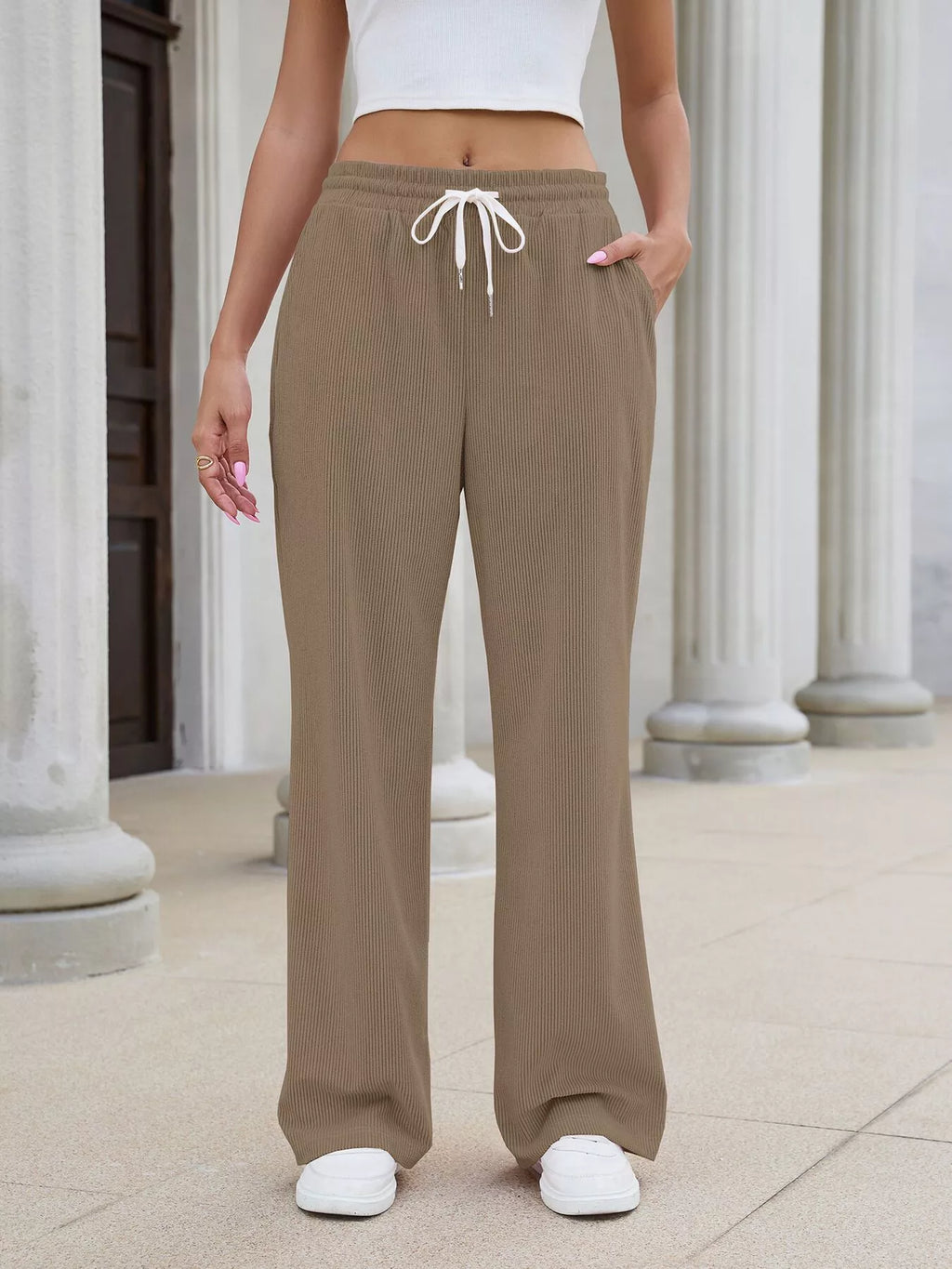 Women's High-Waisted Drawstring Wide-Leg Casual Pants