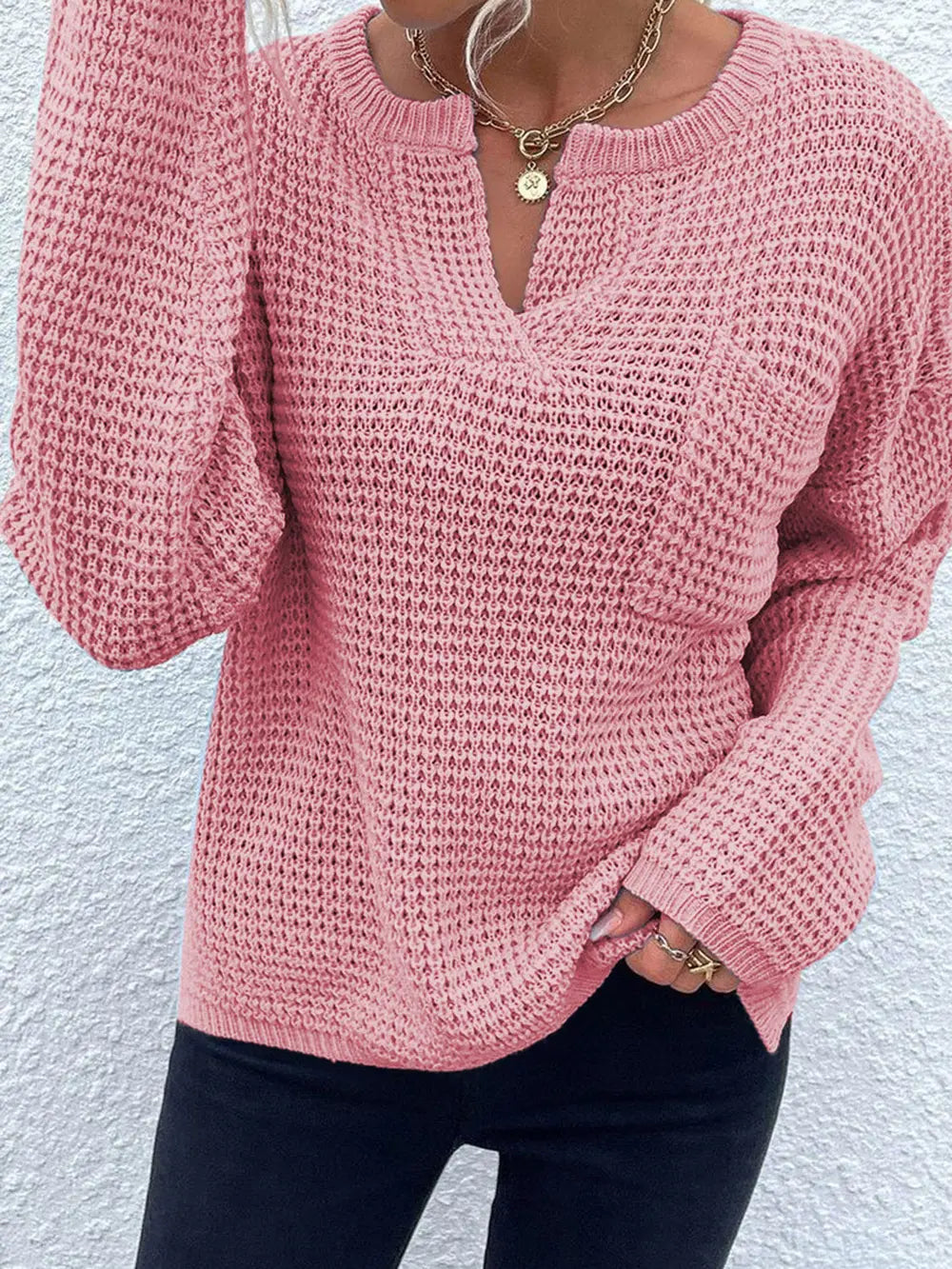 Women's Notched Long Sleeve Sweater