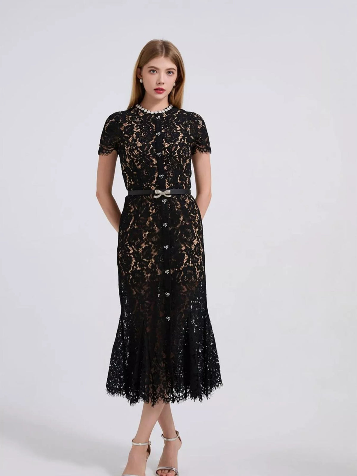 Women's Lace Short Sleeve Mermaid Dress