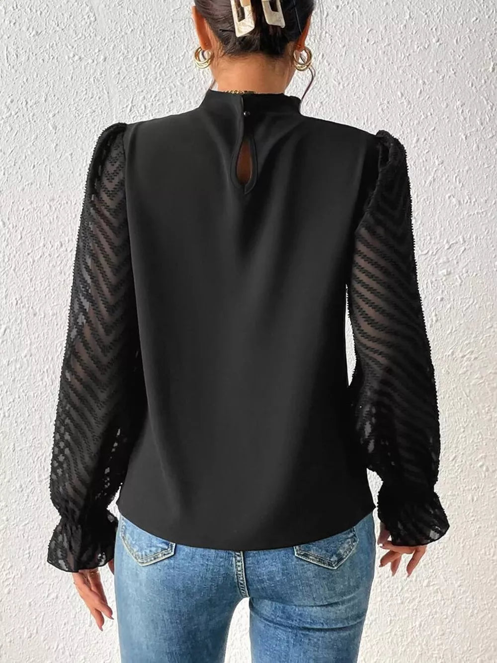 Women's Mock Neck Flounce Sleeve Blouse