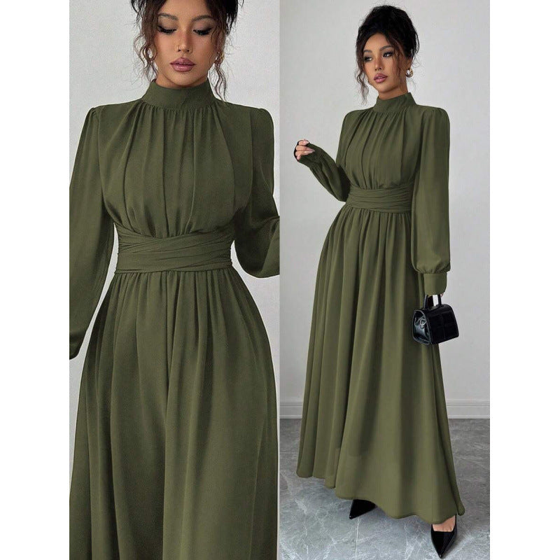Fitted Figure-flattering Long-sleeve Dress With A Tie Waist