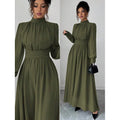 Fitted Figure-flattering Long-sleeve Dress With A Tie Waist