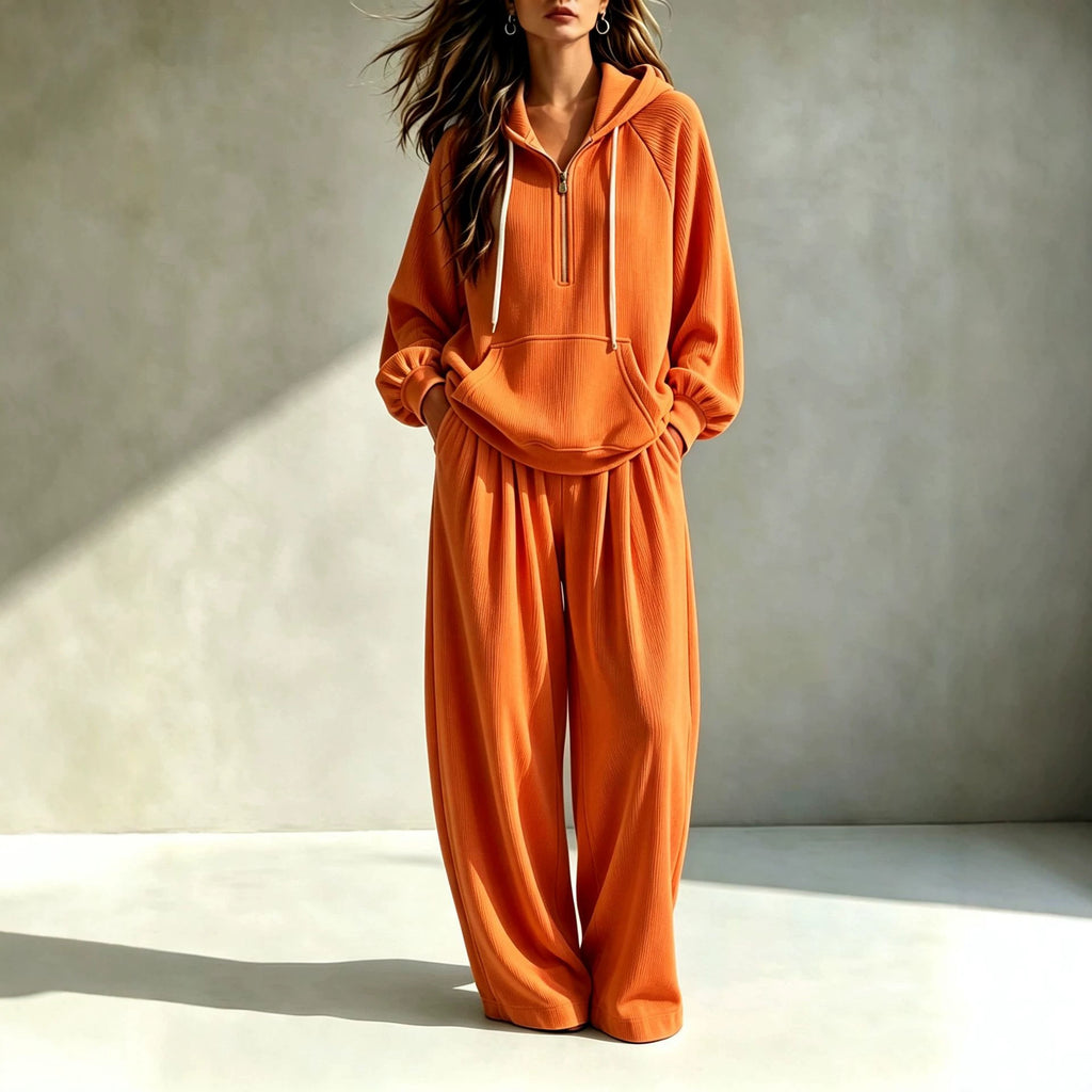 Womens Hooded Sweatshirt And Wide-leg Pants Set