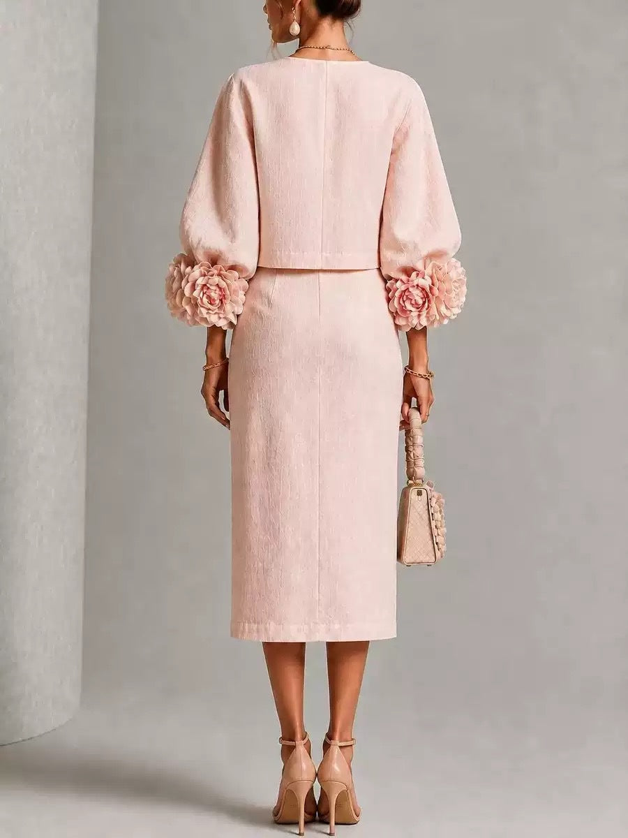 Puff-sleeved Dress With Floral Embellishments