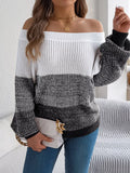 Women's Off-Shoulder Color Block Sweater - Black