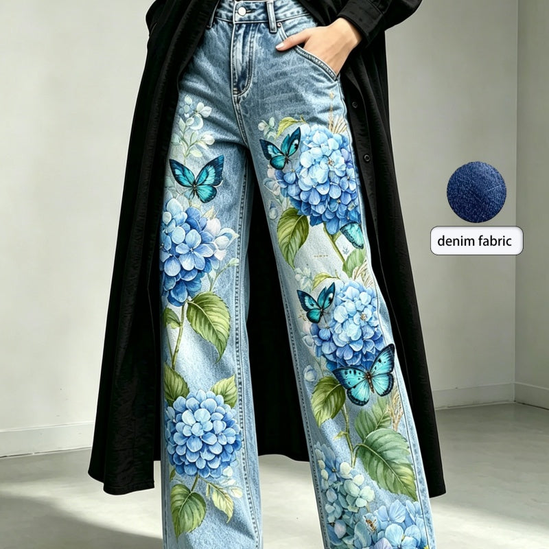 Mid-rise Wide-leg Denim Capri Pants