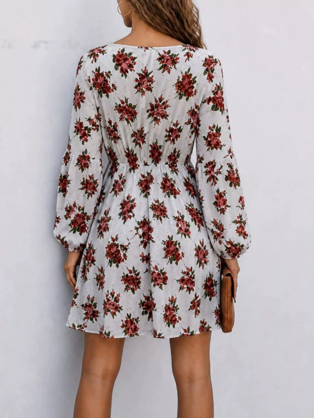 Floral Print V-Neck Long Sleeve Mini Dress