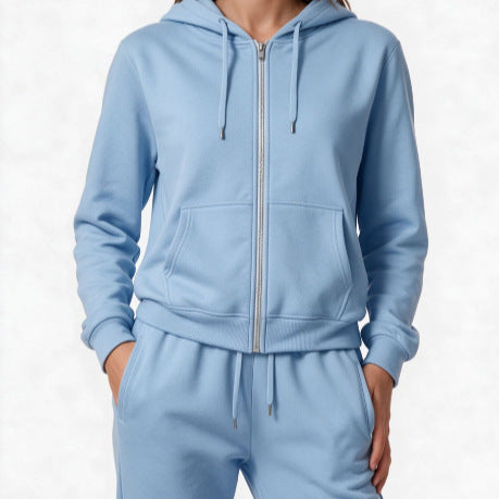 Women's Hooded Zip-up Long-sleeve Sweatshirt And Fleece-lined Sweatpants Set