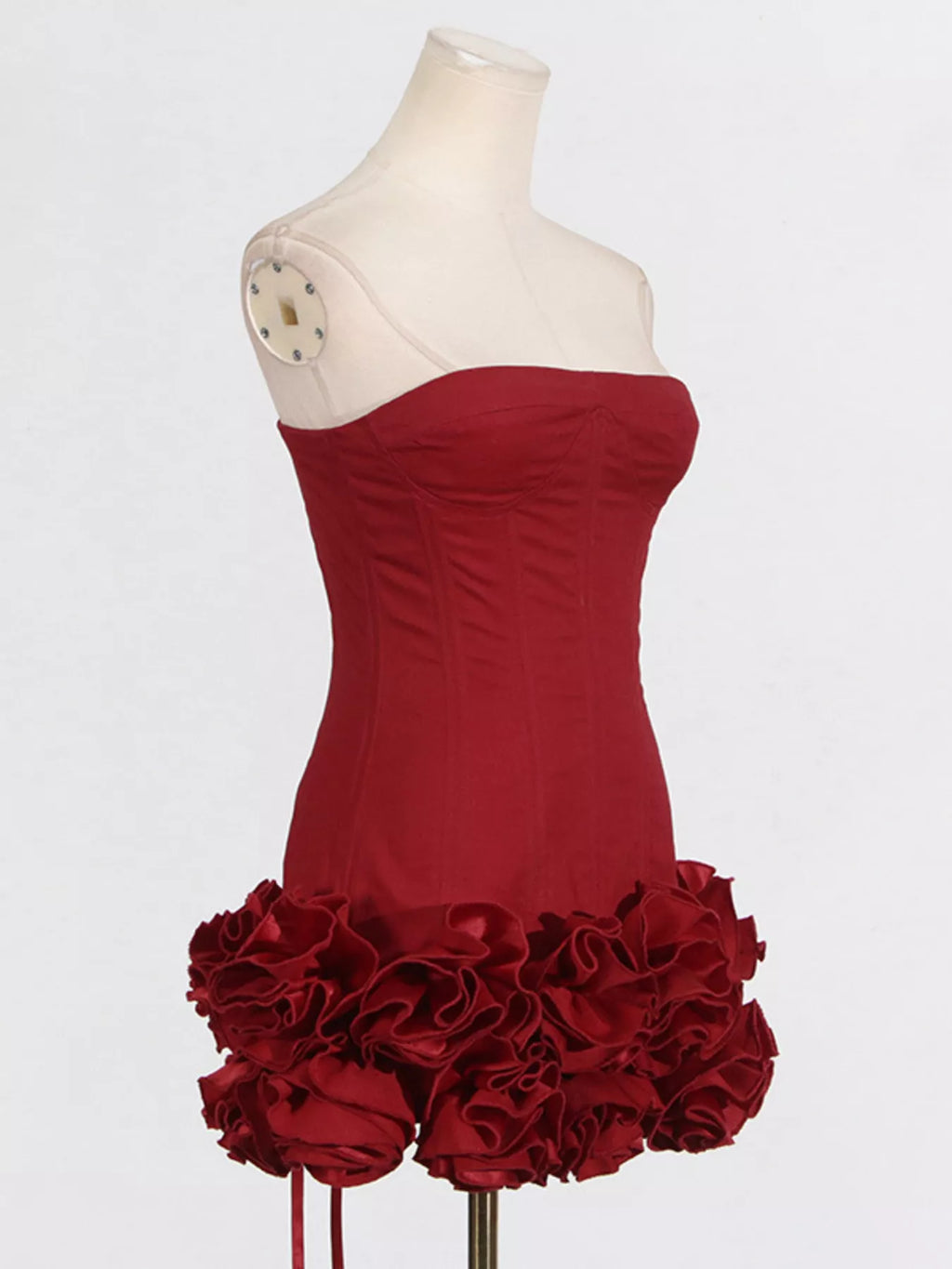 Women's Red Ruffled Hem Tube Mini Dress - Red