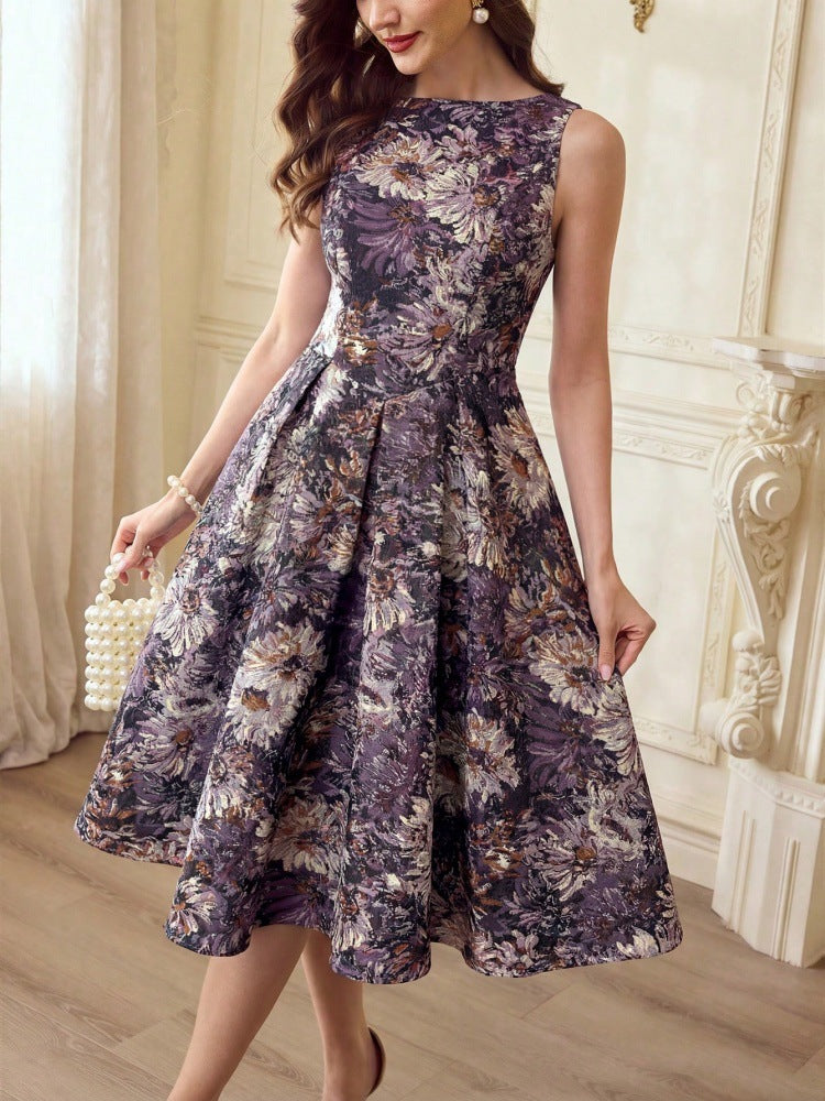French-style Women's Retro Oil-painting Sleeveless Dress