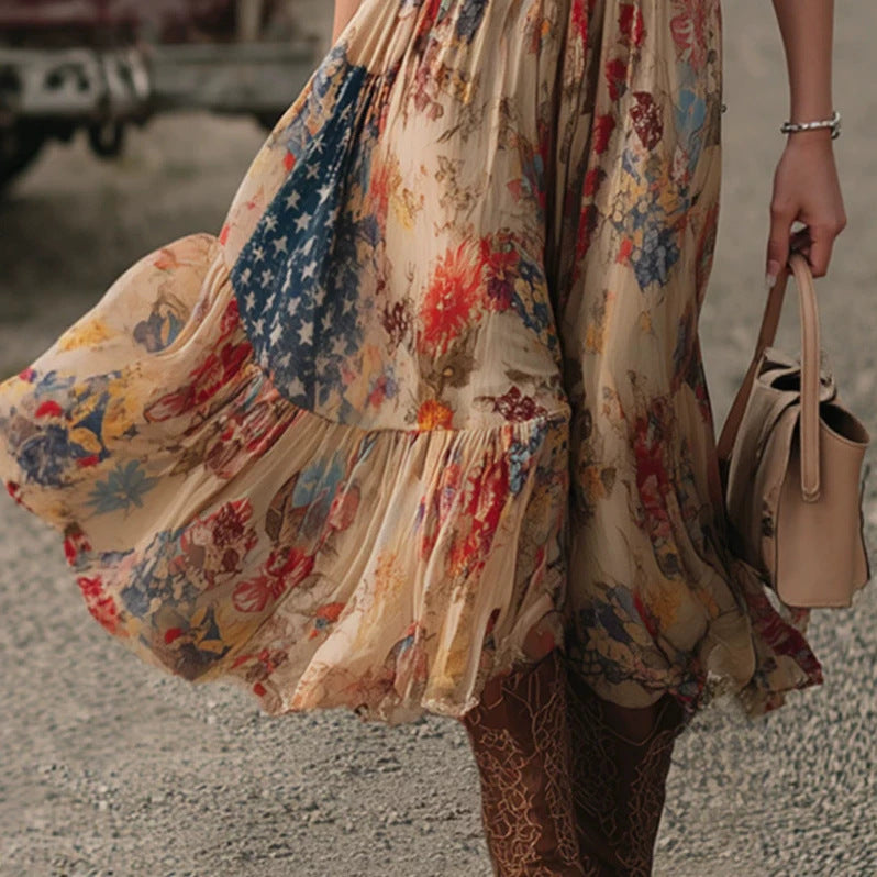 Women's Bohemian-style Floral-print Midi Skirt