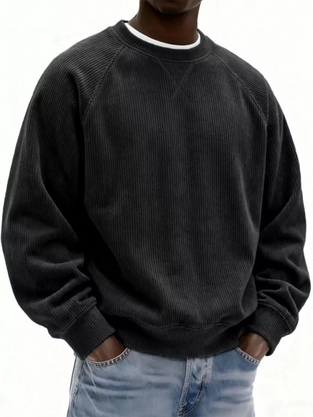 Men's Full Size Corduroy Crew Neck Sweatshirt Plus Size