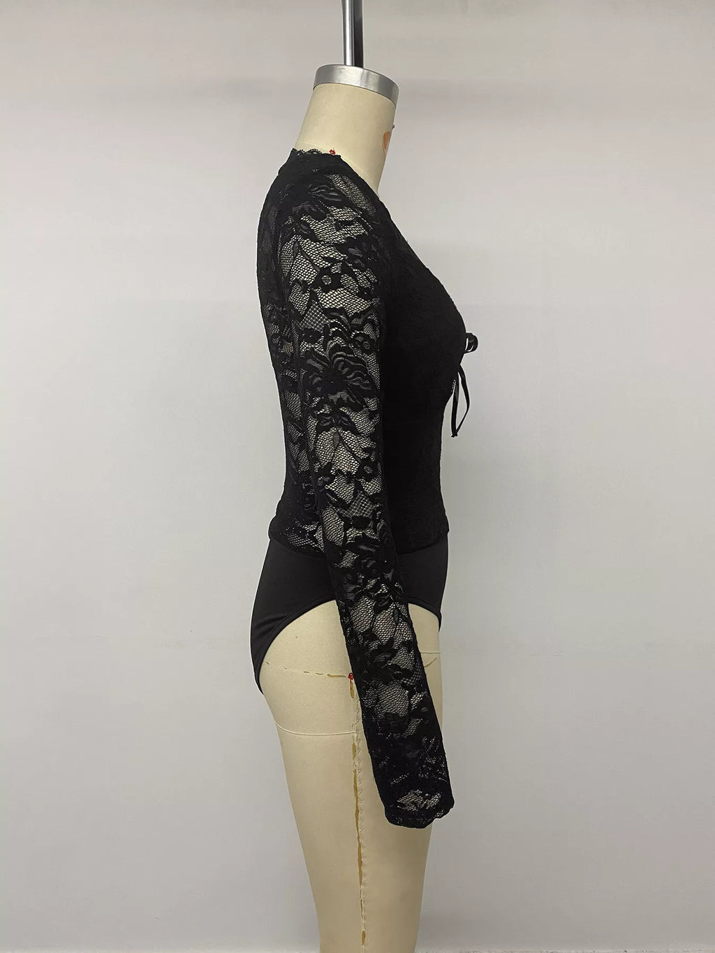 Lace Long Sleeve Bodysuit with Bow Detail