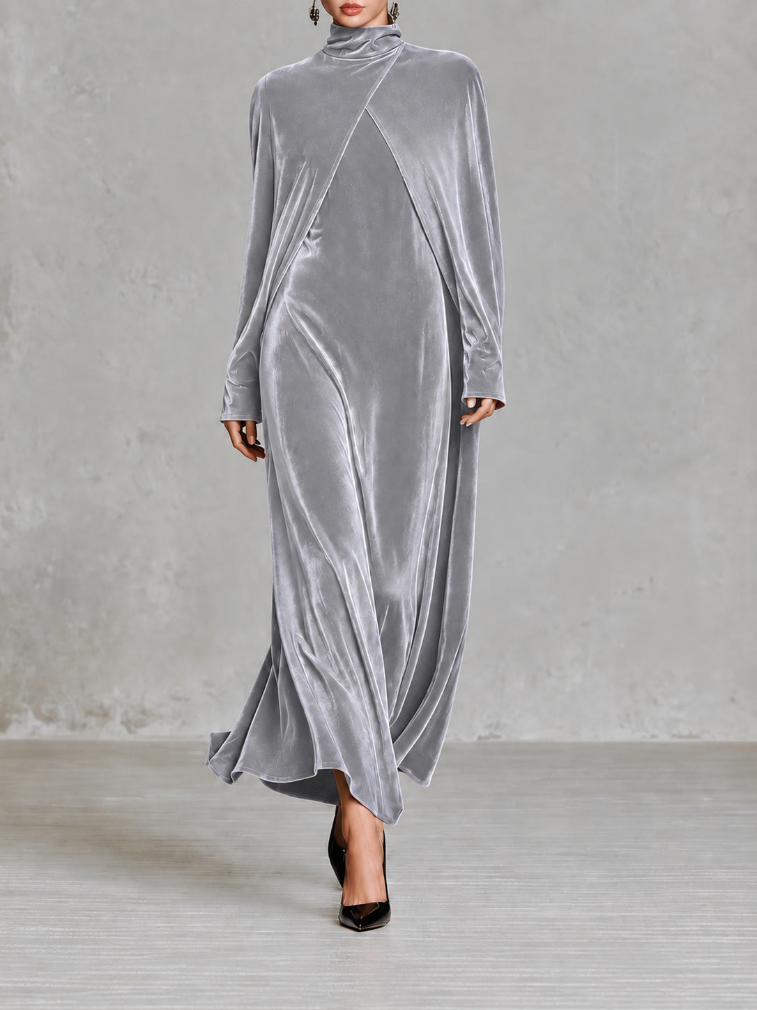 Women's Turtleneck Long-sleeve Shawl Dress