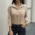 Velvet Lapel Single-breasted Pocket Blouse For Women