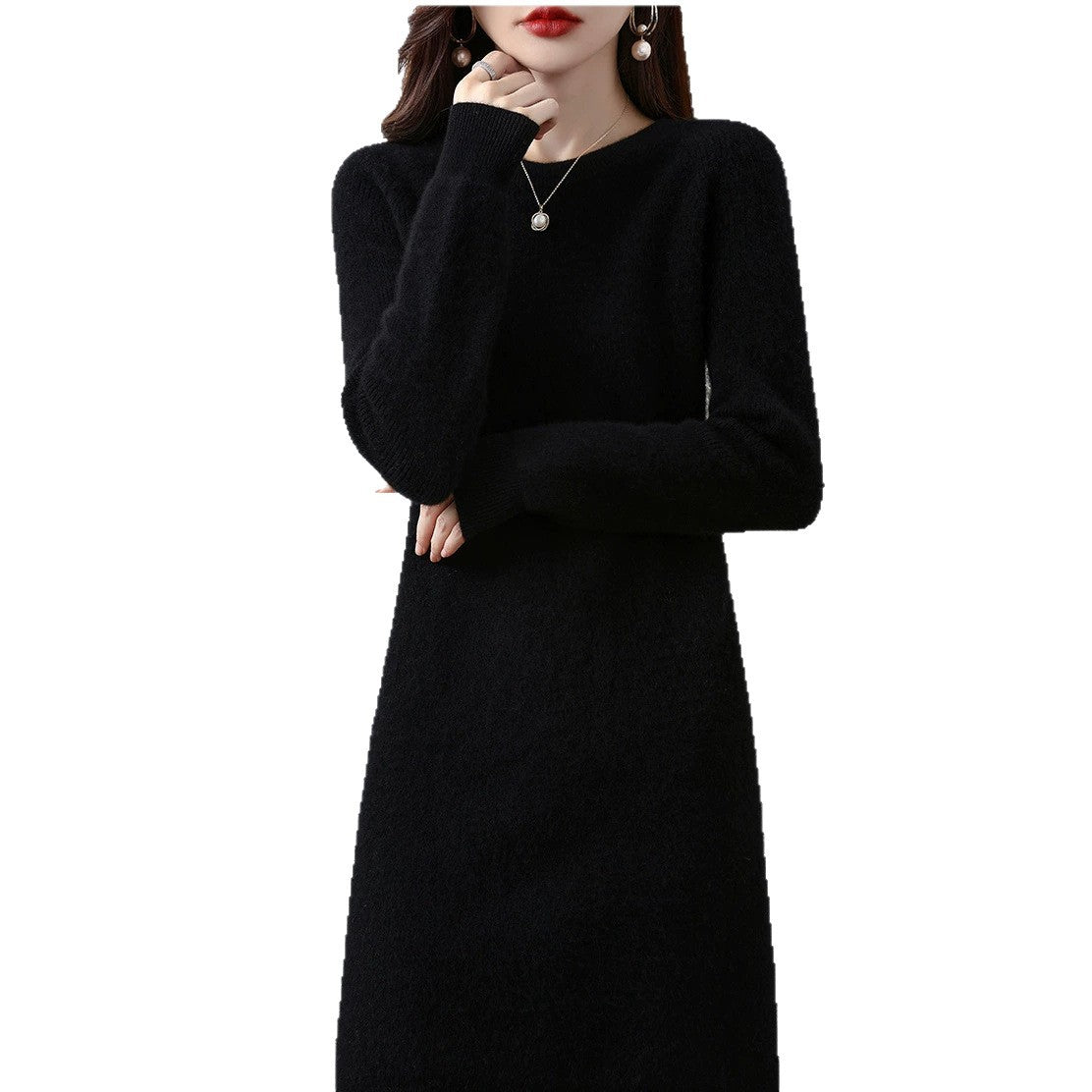 Mid-length Loose-fitting Figure-flattering Sweater Dress For Layering