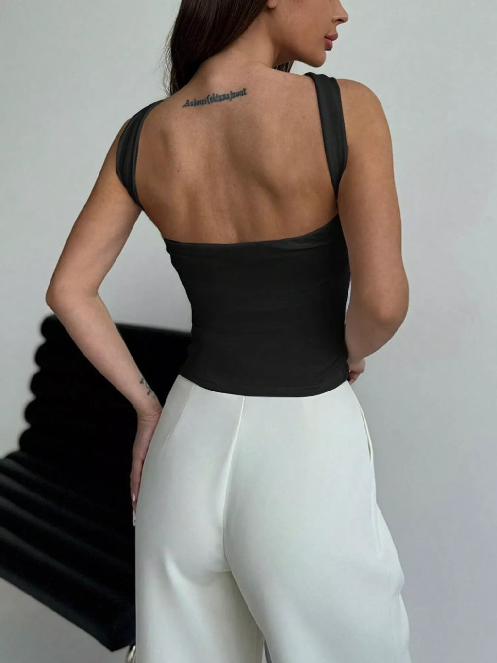 Women's Black Gold Ring Detail Crisscross Cami - Black
