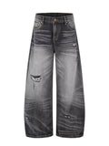 Men's Black Men's Distressed Wide-Leg Jeans, Plus Size - Black