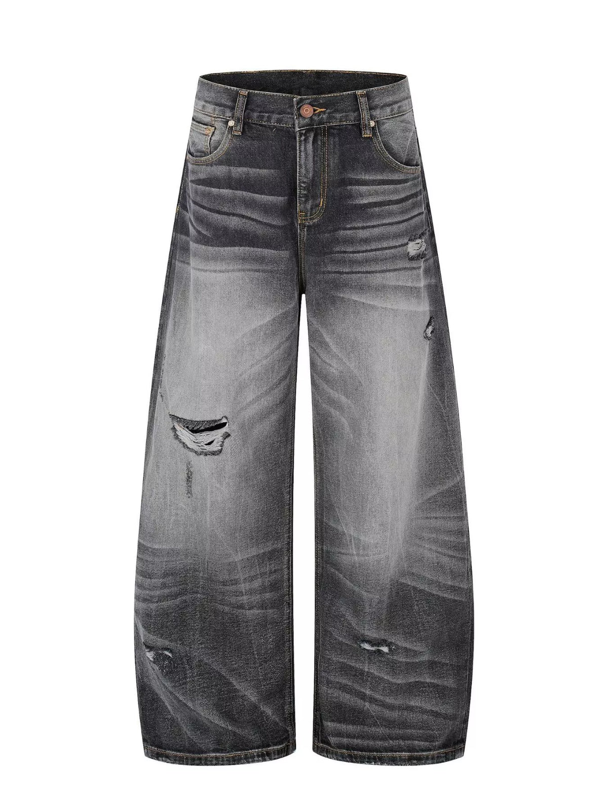 Men's Black Men's Distressed Wide-Leg Jeans, Plus Size - Black