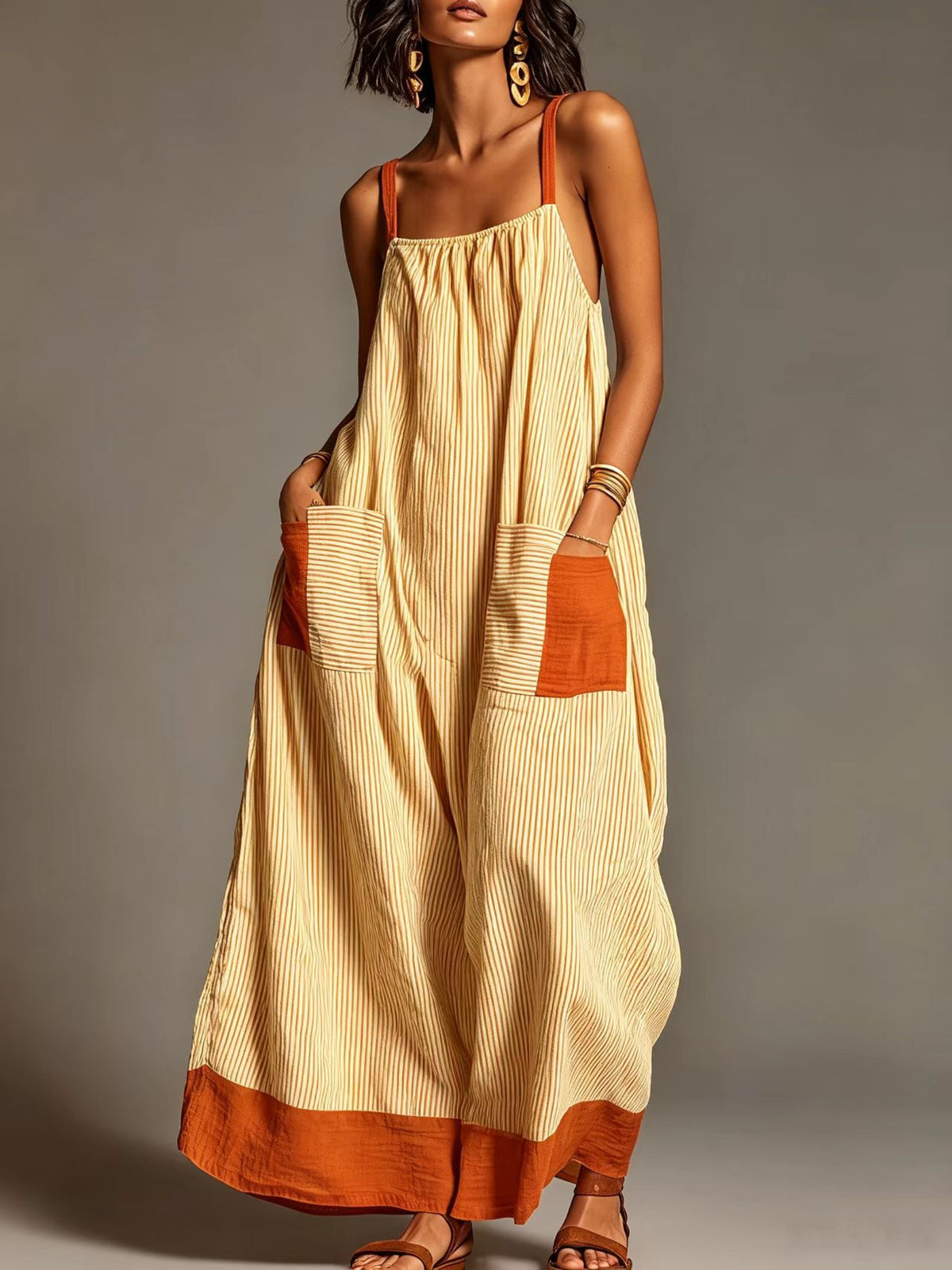 Striped High-end Slip Dress, New Summer Product, Elegant Long Dress For Women For Travel And Vacation