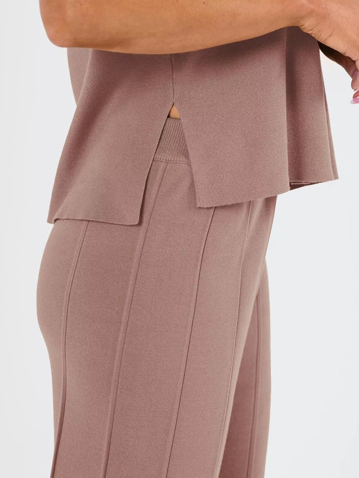Women's Casual Solid Color Cap Sleeve Top and Pants Knit Set