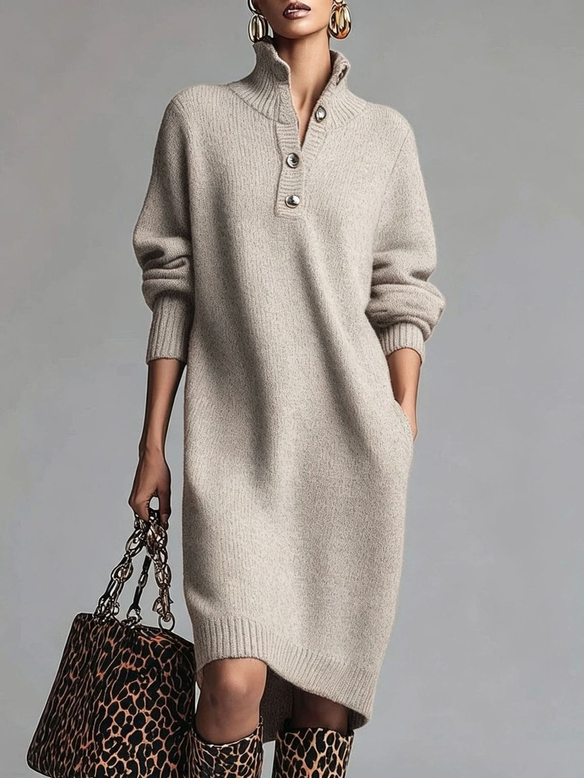 Women's Casual Turtleneck Knit Dress