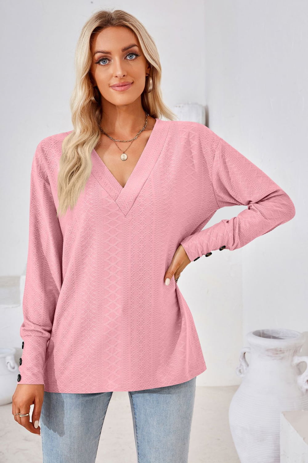 Women's V-Neck Long Sleeve Blouse