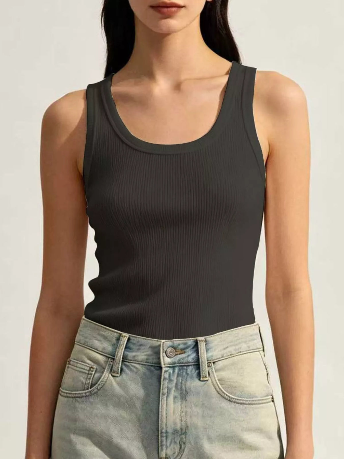 Ribbed Knit U-Neck Tank