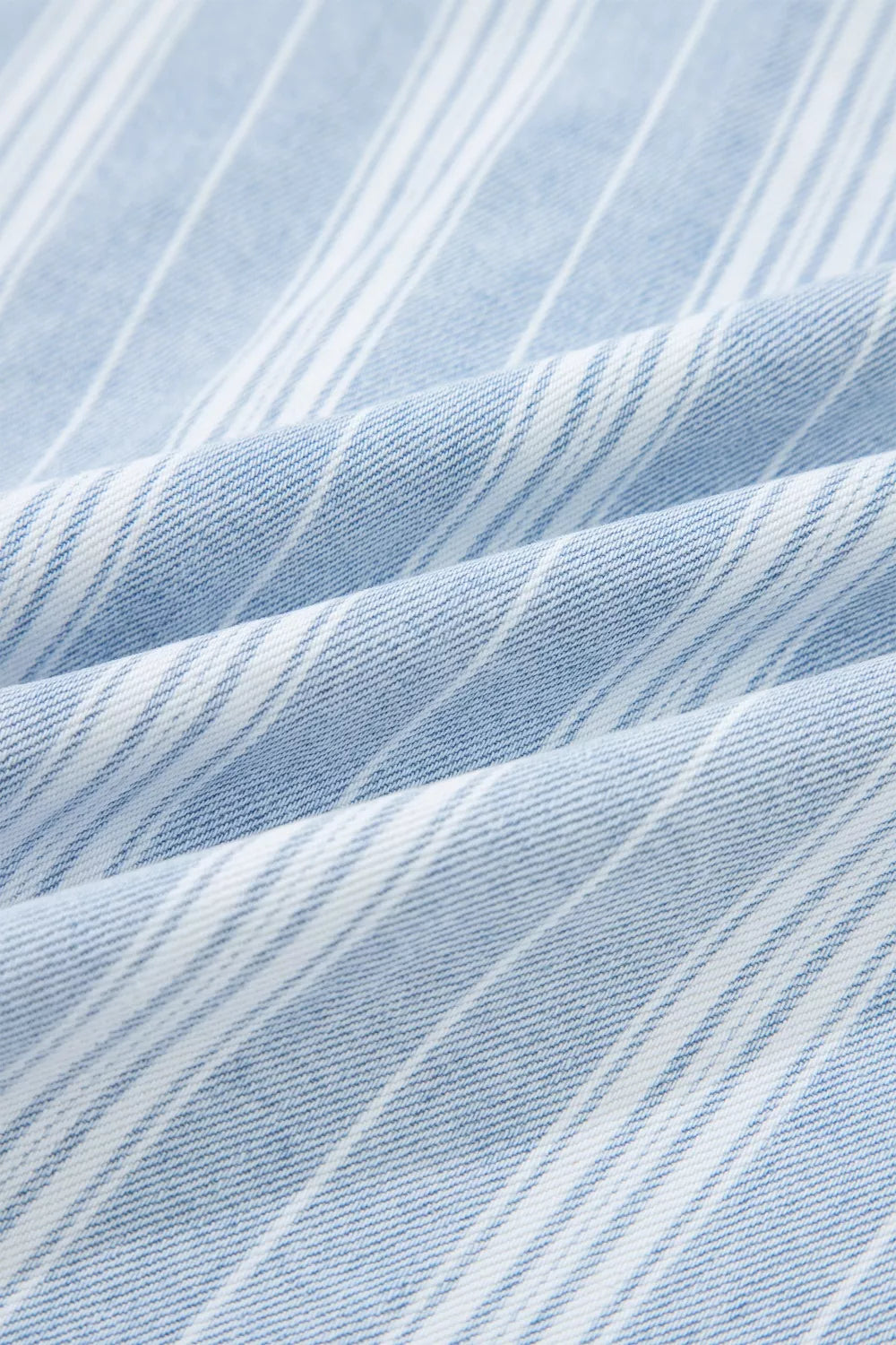 Women's Light Blue Stripe Boyfriend Chest Pocket Classic Denim Shacket - Light Blue