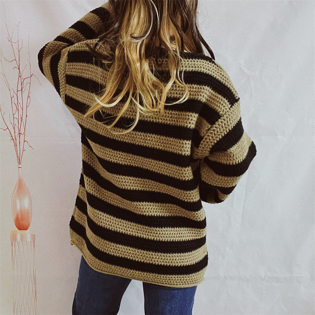 Women's Striped Round Neck Long Sleeve Sweater