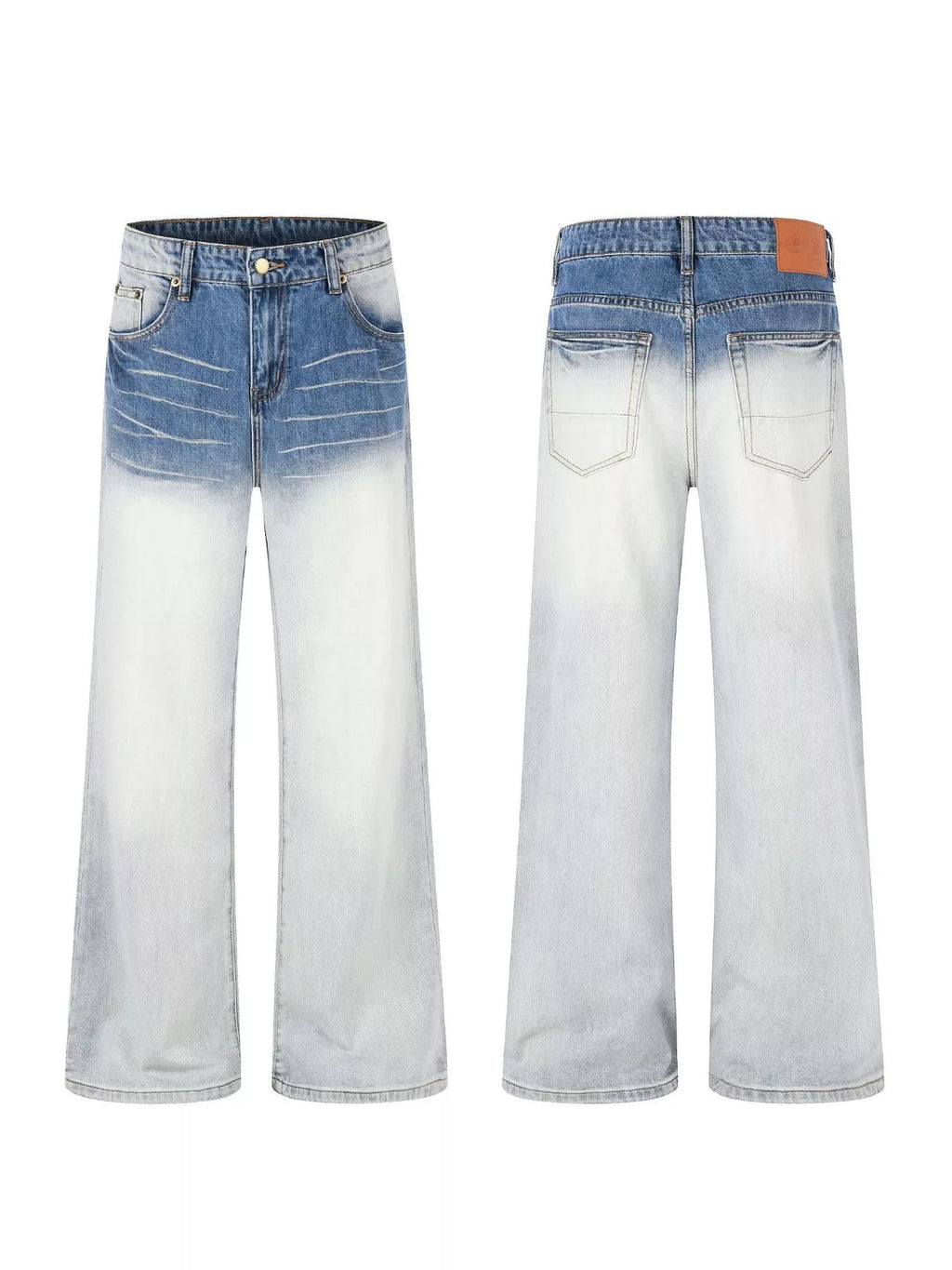 Men's Blue Men's Washed Wide-Leg Jeans, Plus Size - Blue