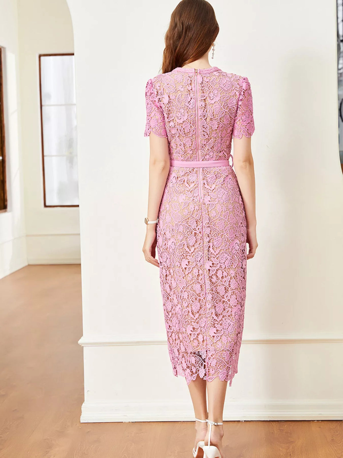 Women's Lace Button-Up Midi Dress