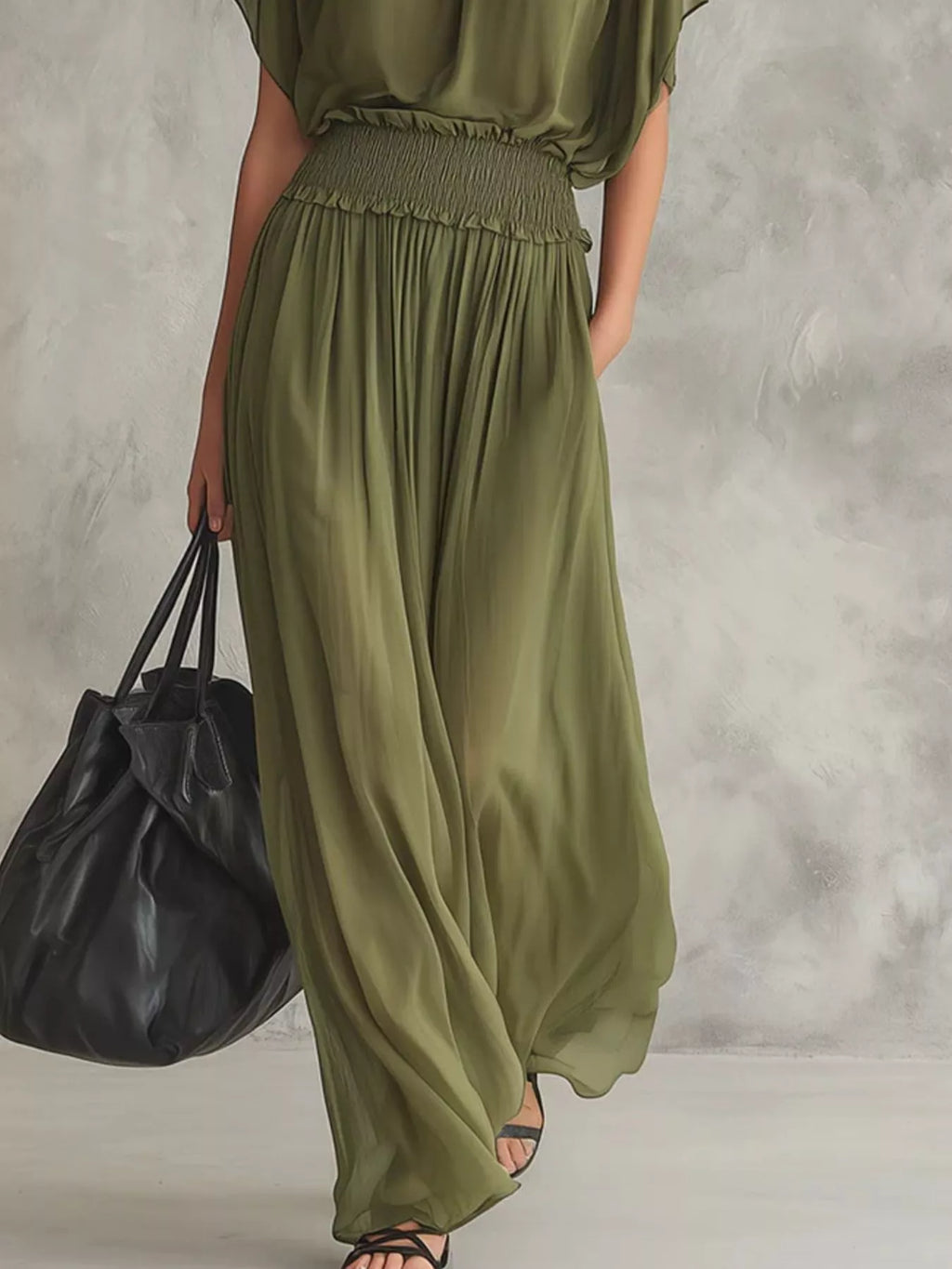 Women's Chiffon Maxi Dress with Smocked Waist
