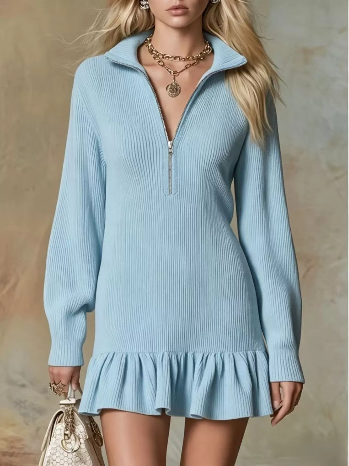 Ruffle Hem Half Zip Dress